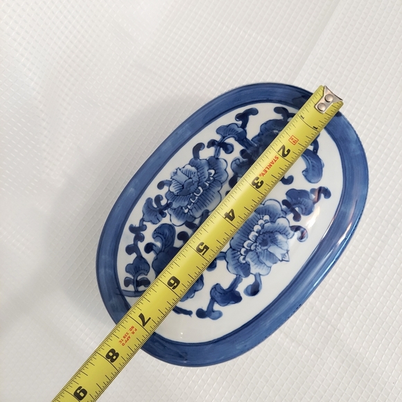 Blue & White Oriental Themed Porcelain Trinket Dish W Lid Dresser Box Container - Picture 8 of 8